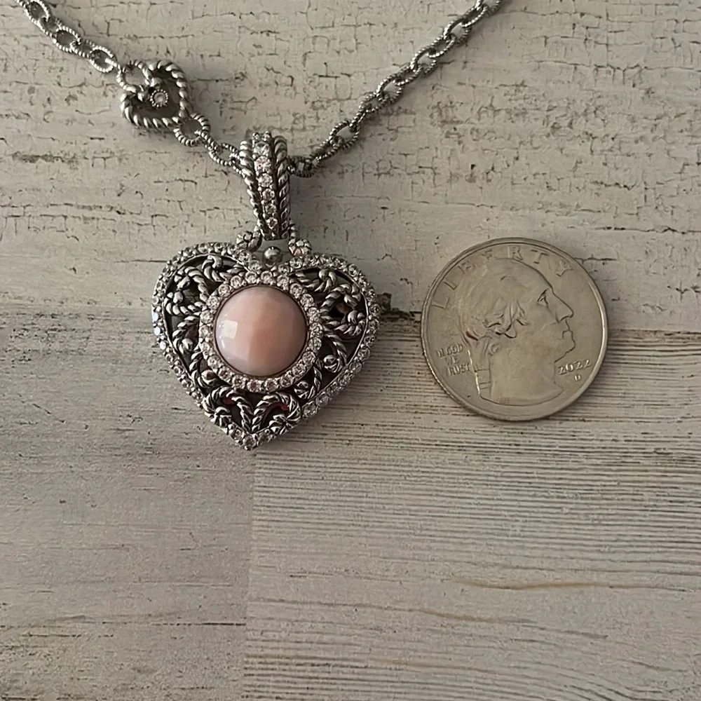 Judith Ripka Pink CZ Heart Enhancer Sterling Silver Station Necklace